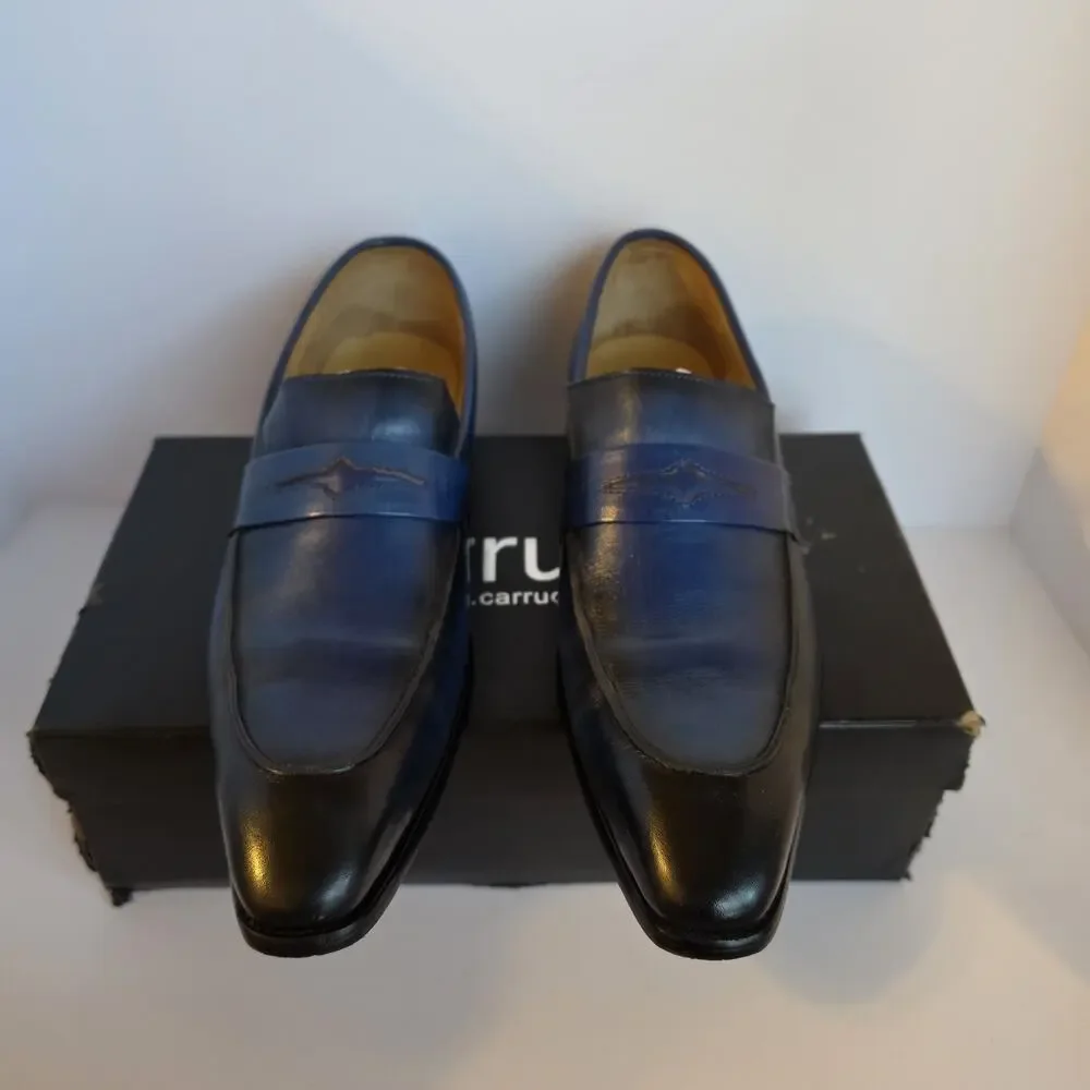 Carrucci Men's Calfskin Leather Blue Loafer Dress Shoe SZ 10.5, Made In Italy